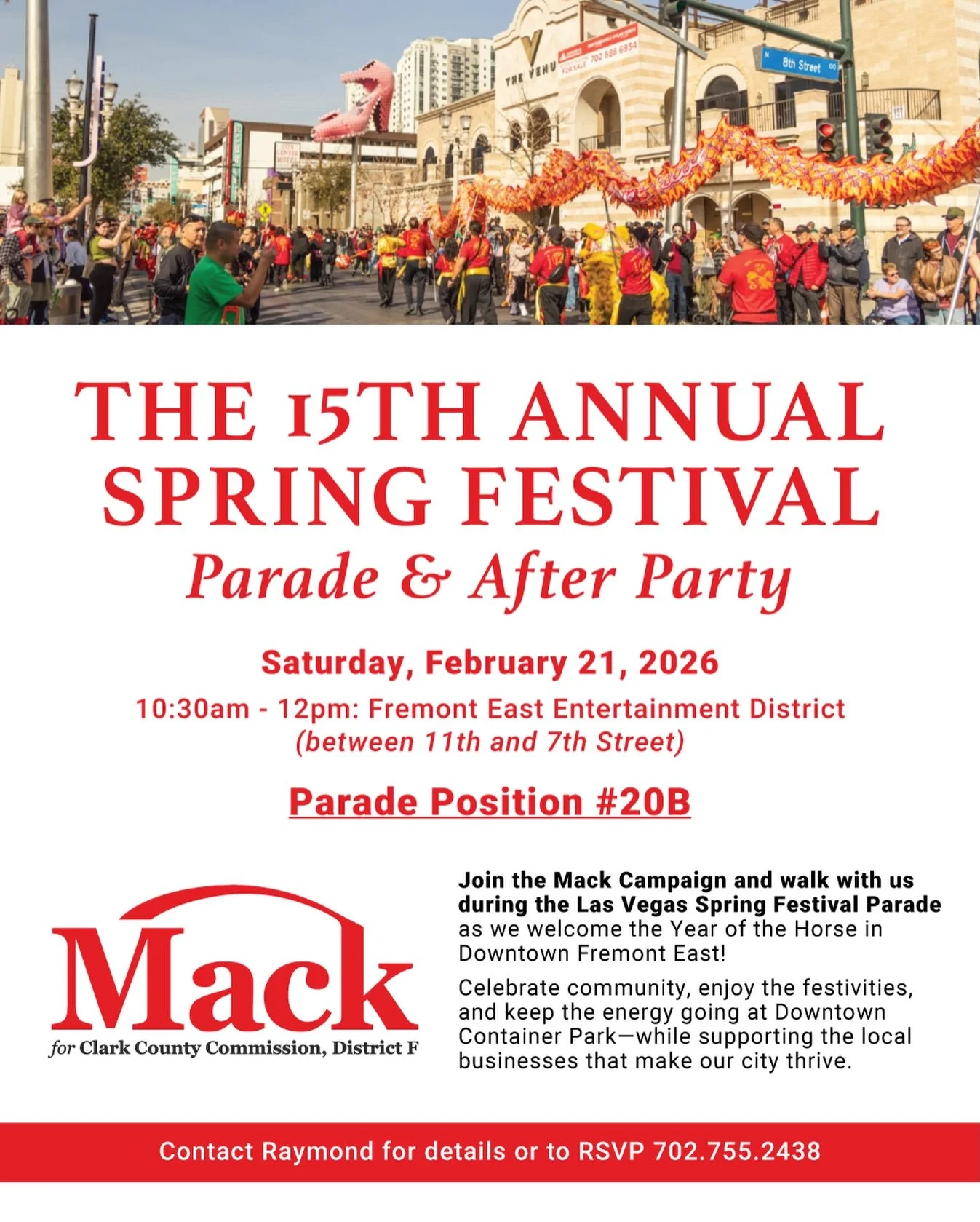 Come walk with me on Saturday, February 21, as we welcome the Year of the Horse in the Las Vegas Spring Festival Parade.
Join us in Downtown Fremont East as we celebrate culture, connection, and the local businesses that make our city thrive. Bring y