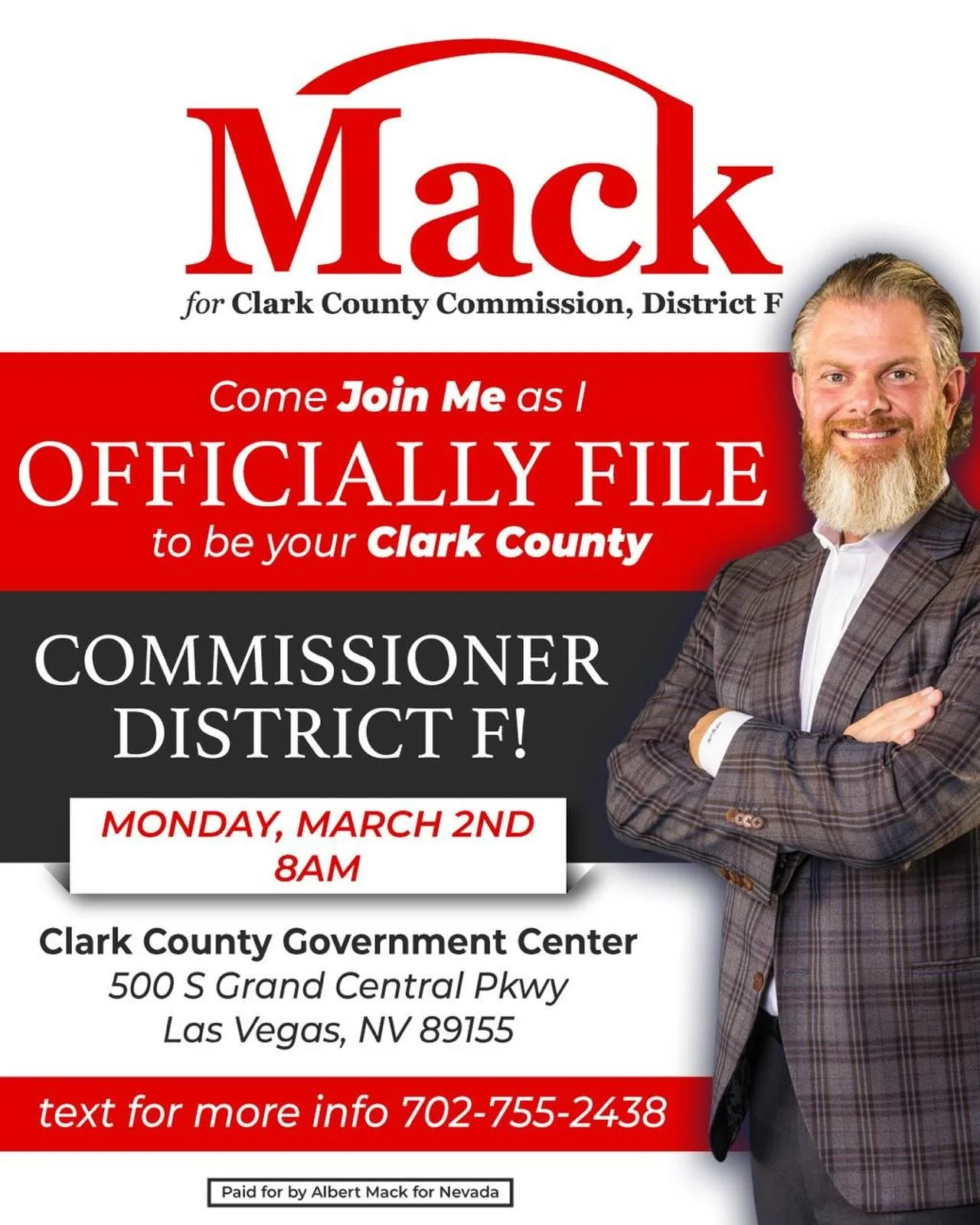 Tomorrow&rsquo;s the big day!

If you&rsquo;d like to join us for my official filing, COME DOWN TOMORROW MORNING!

We can&rsquo;t wait to see you there. Please text 702-755-2438 for more details.