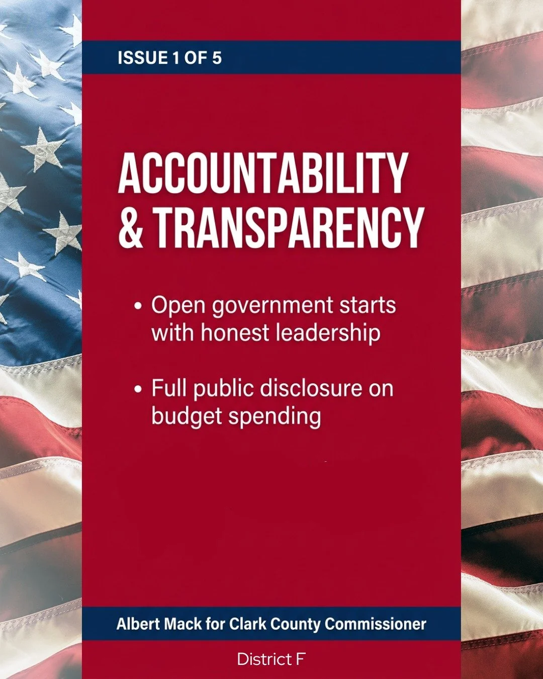 Clark County deserves a commissioner who delivers, not one who just talks about it.

I, Albert Mack, am running on 5 clear issues that matter to every family, business, and community in Clark County. No fluff. No career politician excuses. Just real 