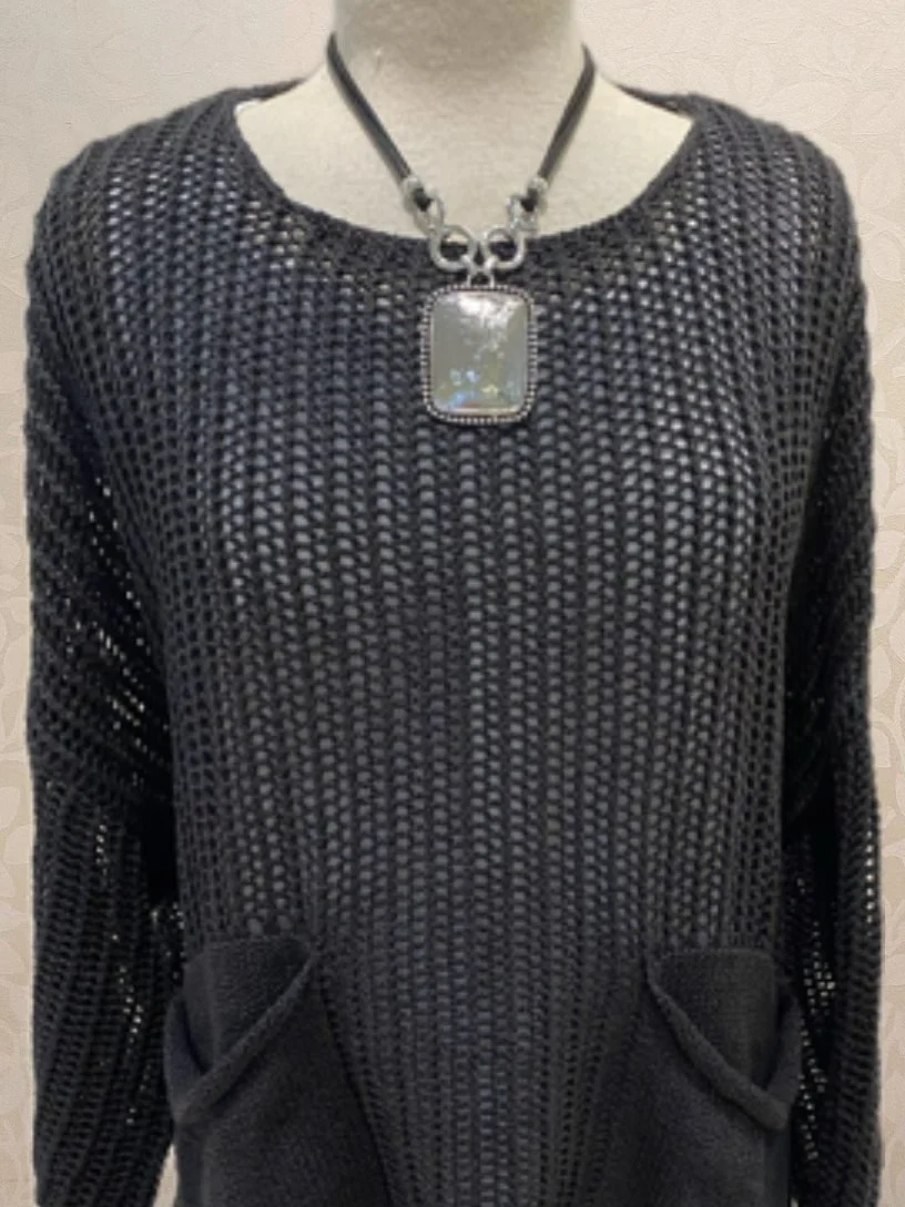 Crochet Knit Top from Tempo Paris in heather, also available in olive.