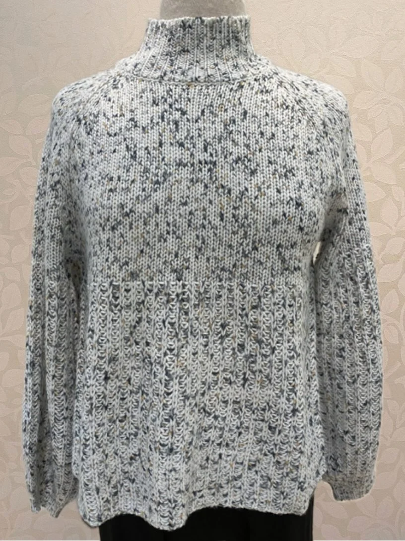 Speckled Rib Detail Mock Neck Sweater in green from Papillon.