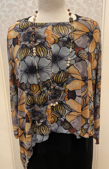 Printed Asym Mesh Topper in copper from Shana, also available in blue and circle prints.