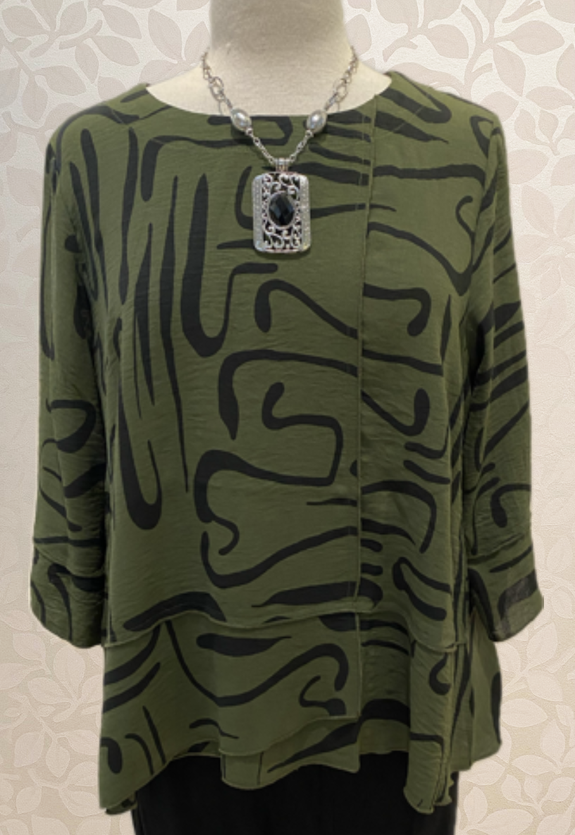 Airflow Two Tone Tunic with Button detail in green from Shana. Also available in wine.