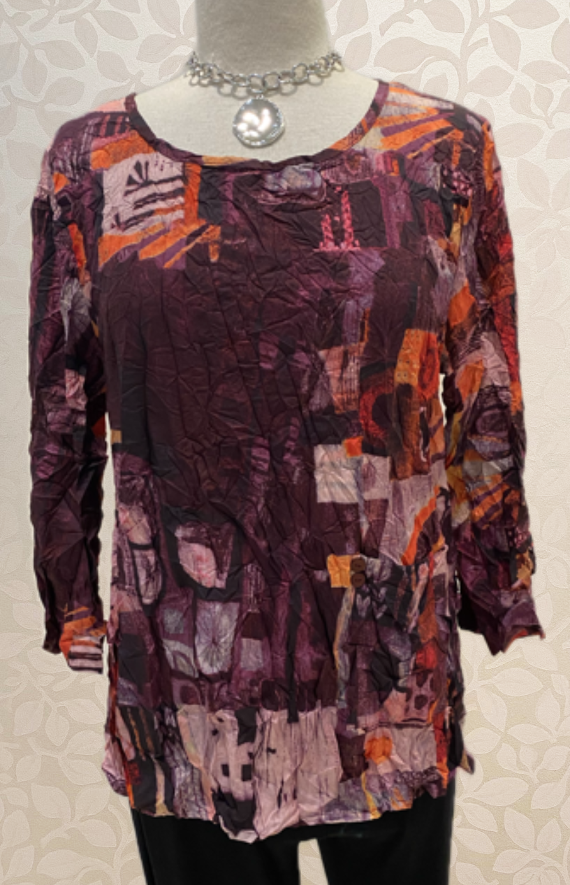 Woven Printed Button Back Top from Shana in red.
