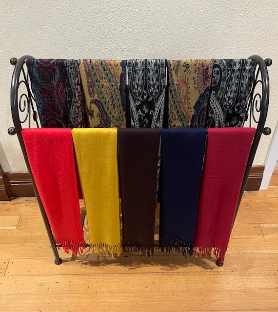 Our Rapti cashmere scarves come in solids and prints.