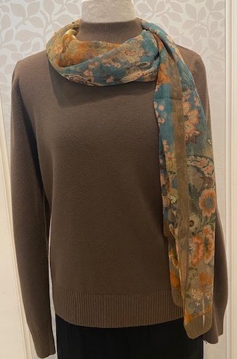Essential Mock Neck Sweater from Papillon in chocolate, also available in burgundy, grey, mustard and navy.