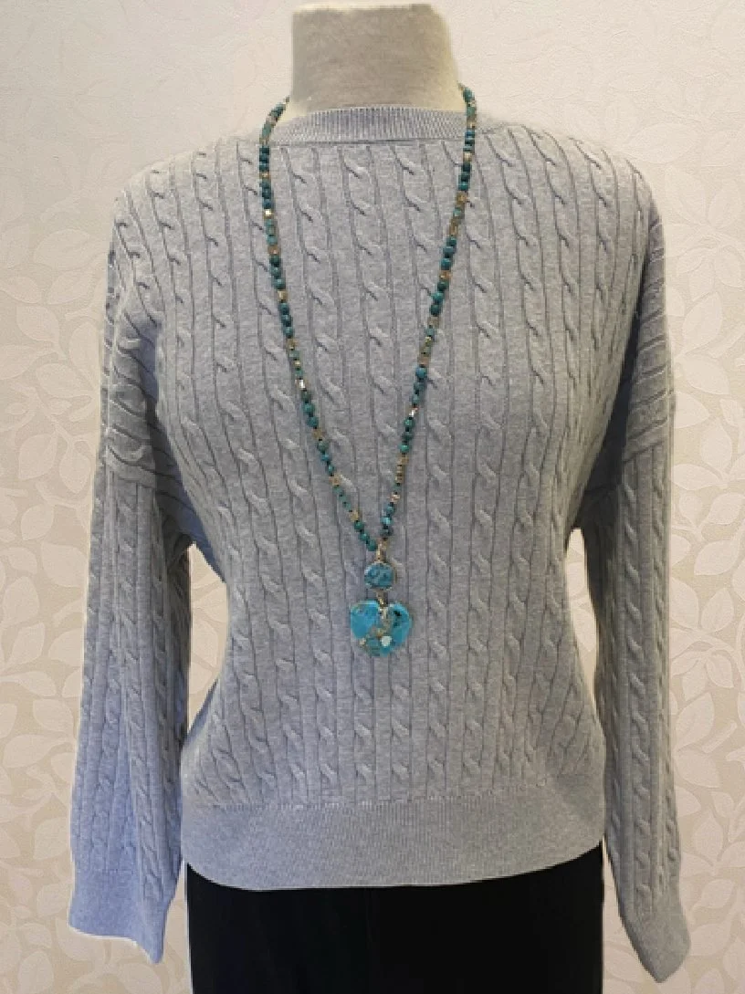 Jodie Sweater from Blue Sky in silver grey., also available in forest.