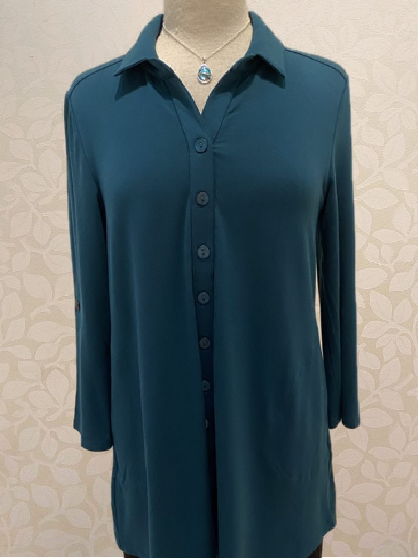 Michele Blouse in crystal teal, also available in rustic khaki.