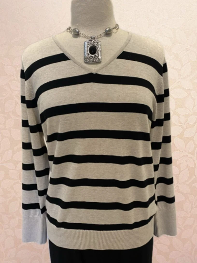 Essex Sweater from Blue Sky in natural stripes.