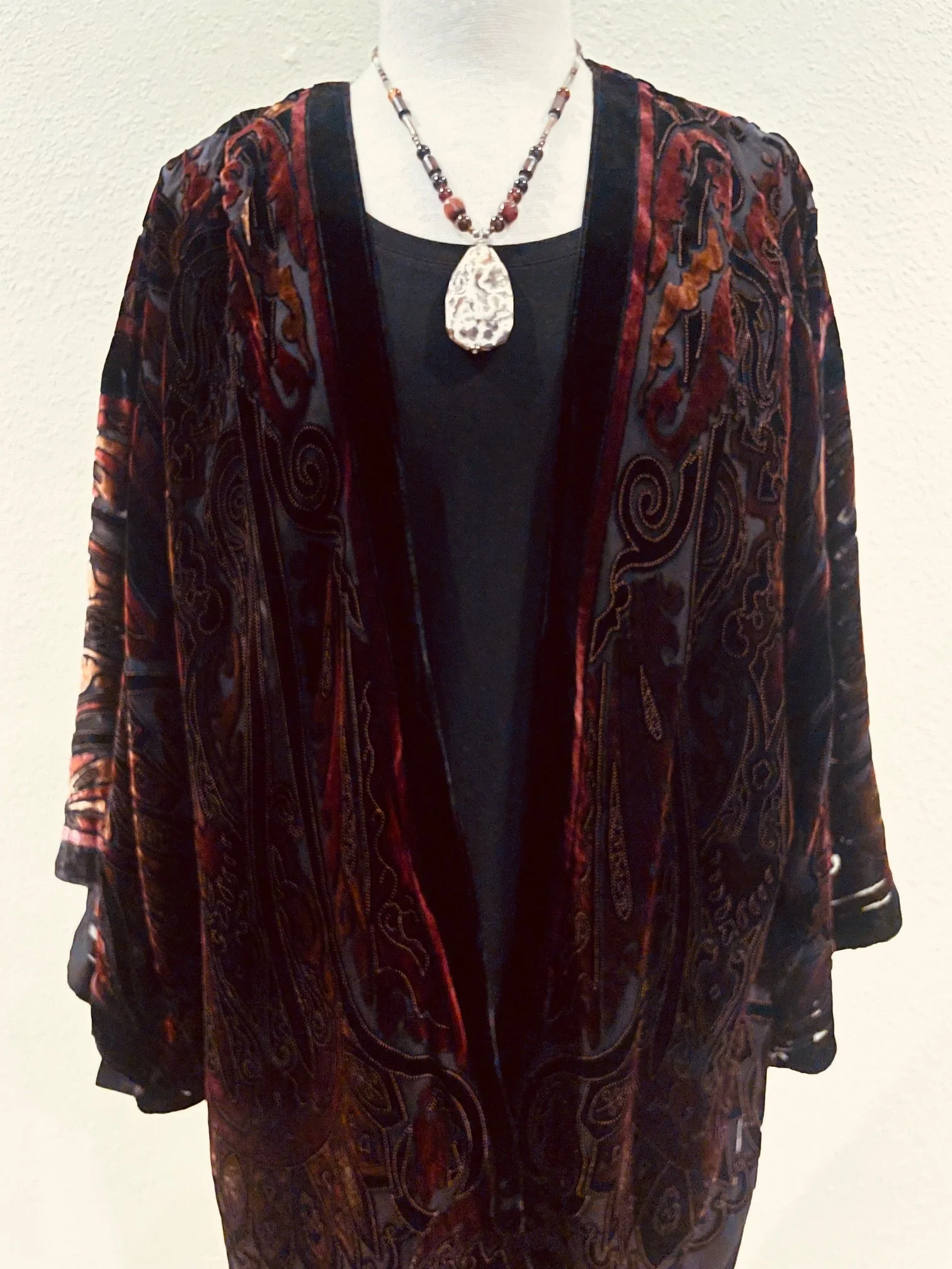 America Corner red Velvet Kimono, also comes in blue, green and black. One size.