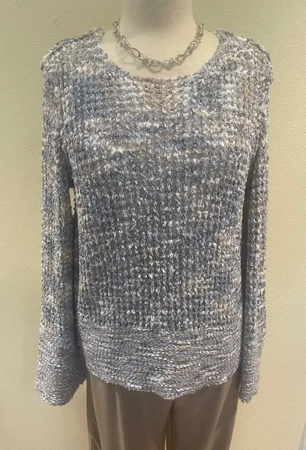 Tribal Bell Sleeve Crew Neck Sweater in Saltwater and a necklace from Rain