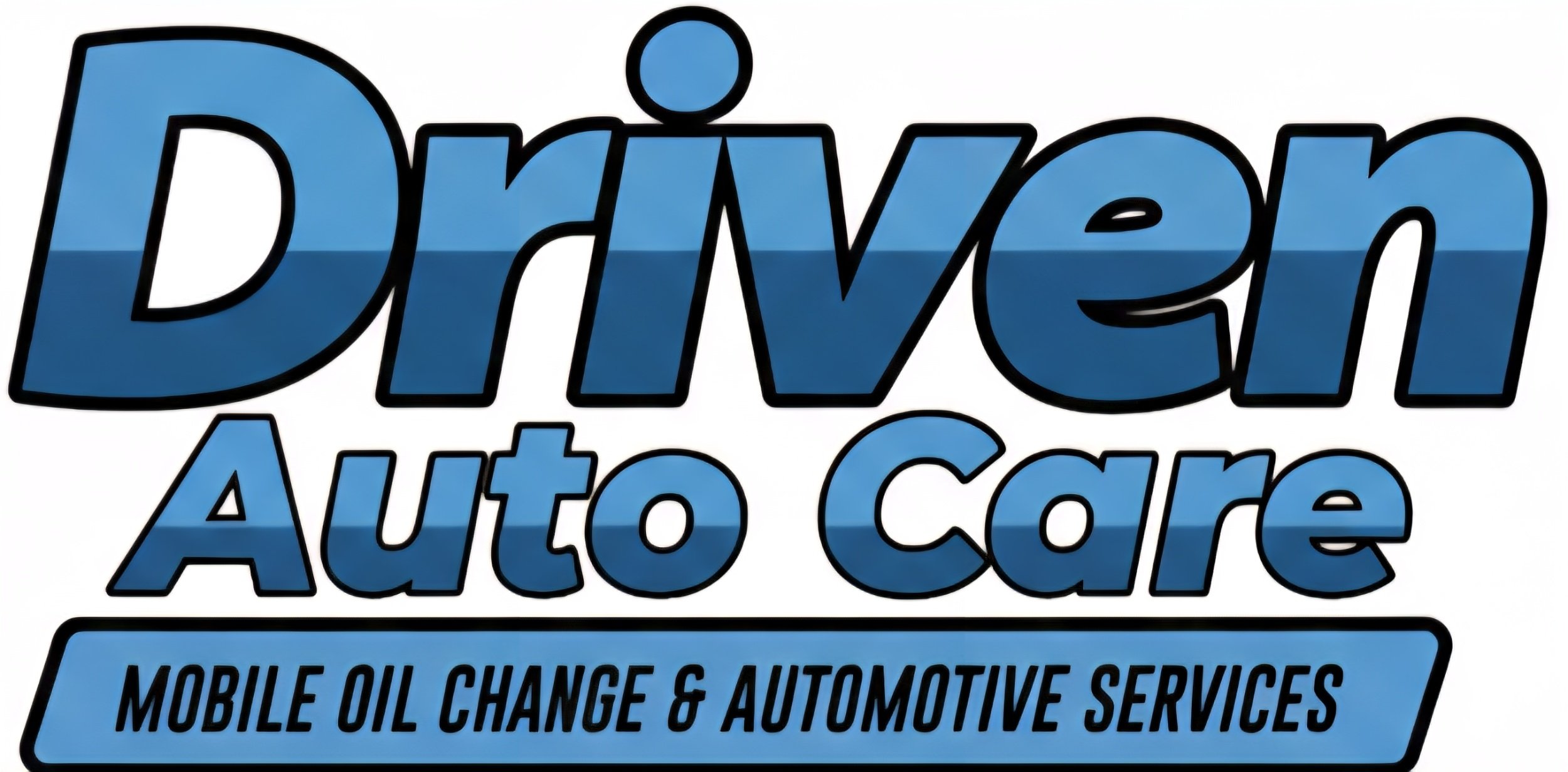 Logo for Driven Auto Care with text in blue and black, promoting mobile oil change and automotive services.