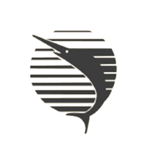 Sailfish Point Logo, A stylized black and white logo of a fish with horizontal lines within a circular background.