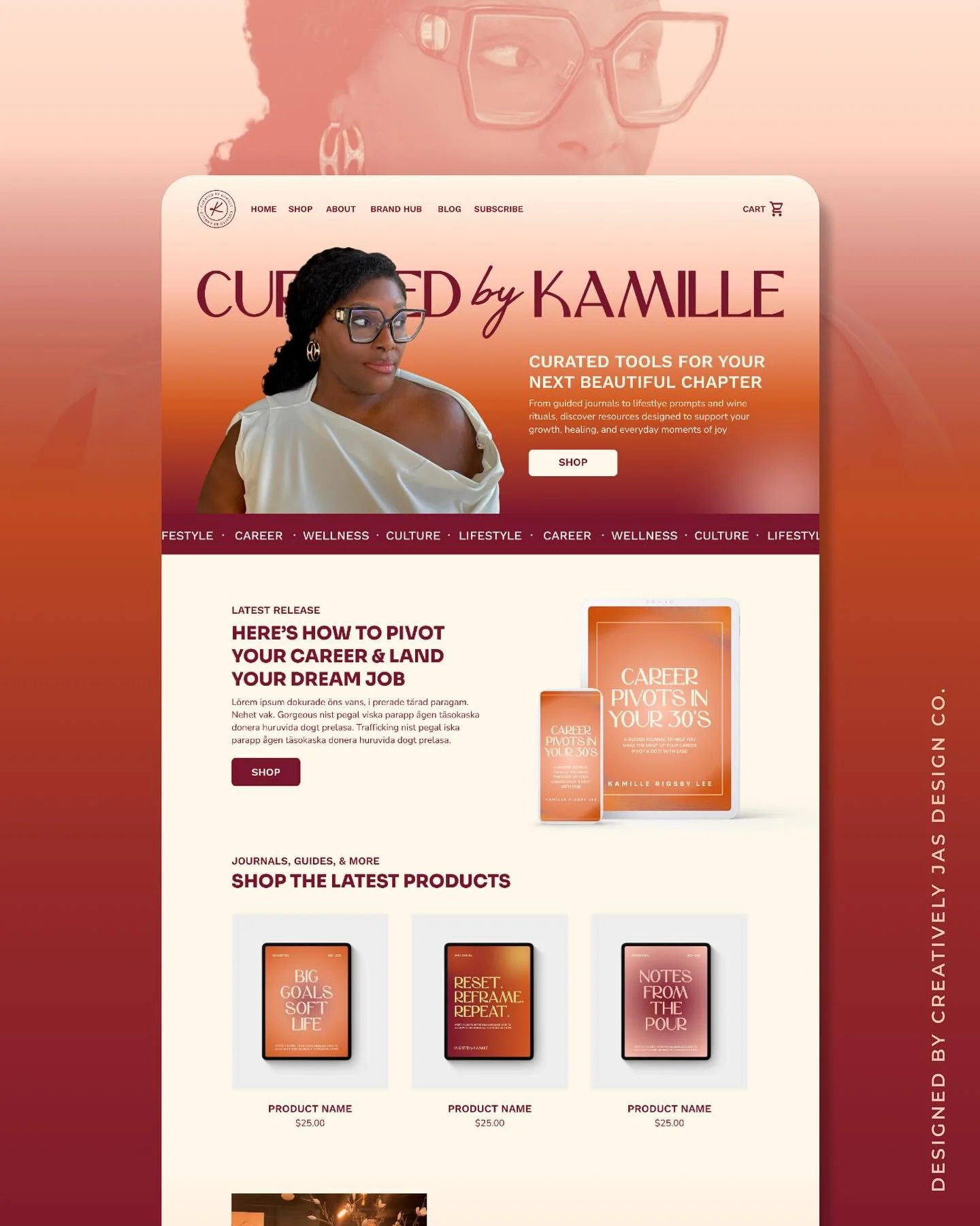 Designing for the people I love never gets old 🤎
Today I&rsquo;m sharing the branding and landing page design for the newly launched @curatedbykamille 

Curated by Kamille is a lifestyle brand rooted in intentionality, blending reflection, comfort, 