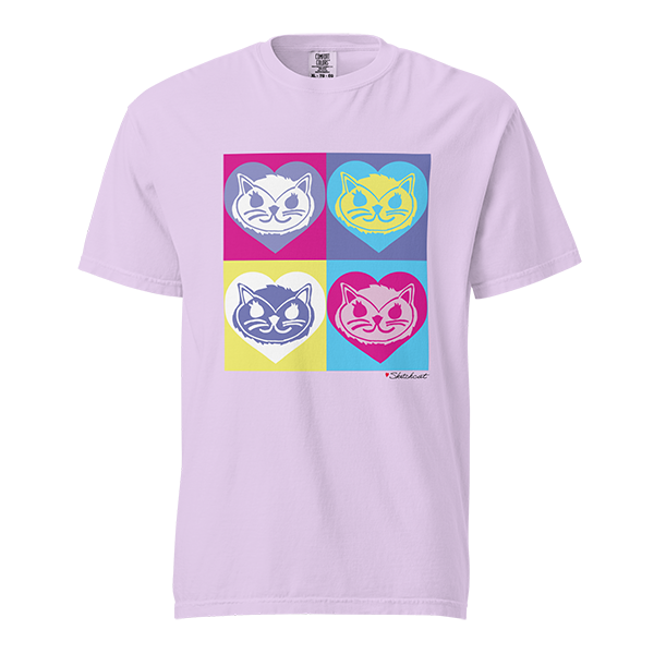 heart pop art cat orchid shirt