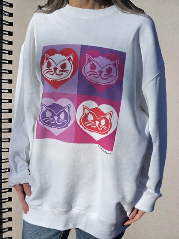 heart pop art cat sweatshirt cool