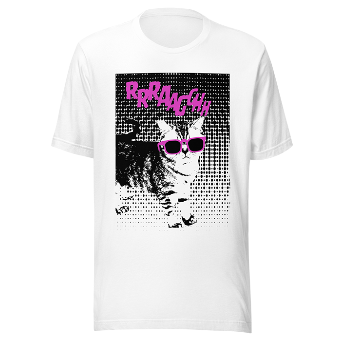 Cat pink sunglasses shirt  white