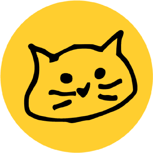 A simple, hand-drawn illustration of a cat's face on a yellow circular background.