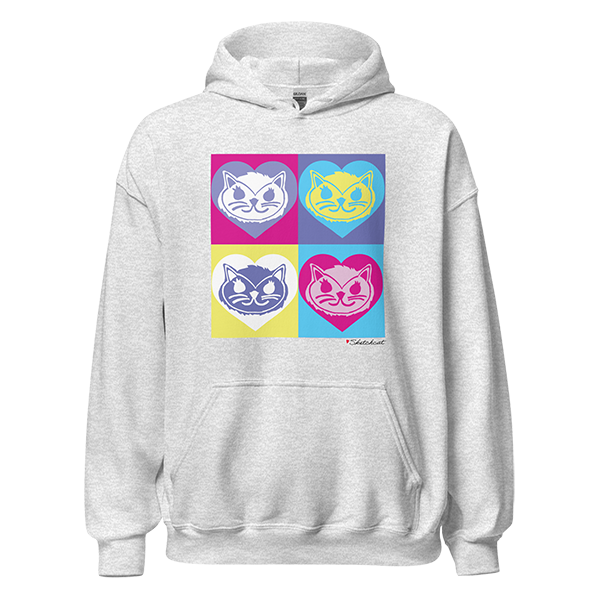 heart pop art cat  grey shirt