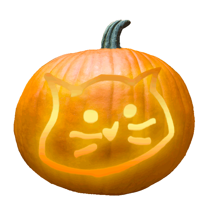 A pumpkin with a glowing outline of a cat's face drawn on its surface.