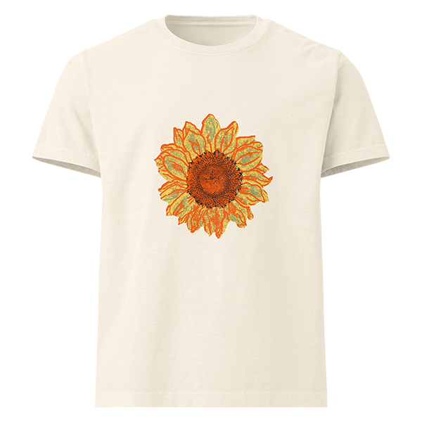 White T-shirt with a sunflower on the front