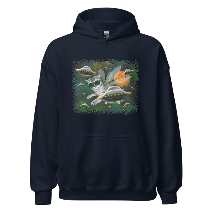 space dragonfly cat ufo hoodie navy