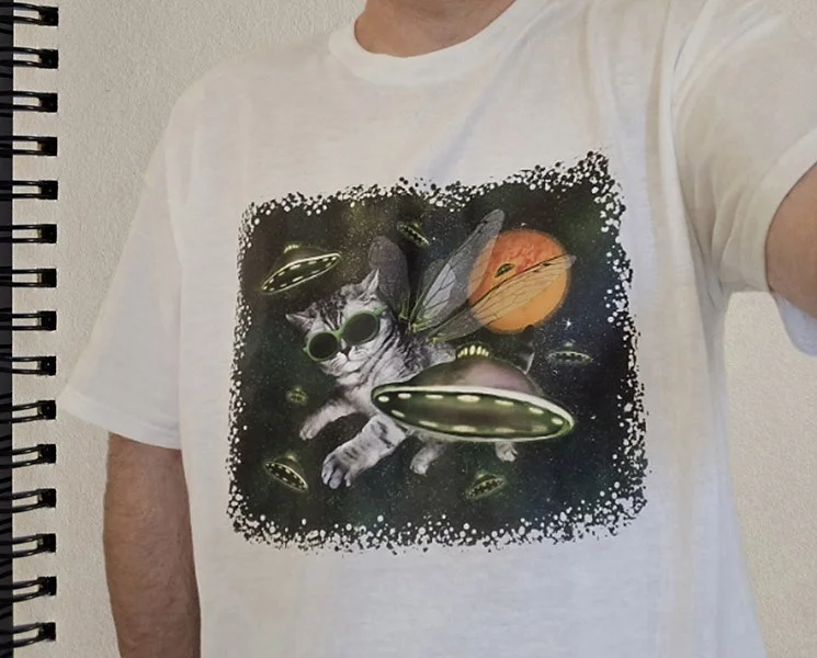 space cat ufo shirt white