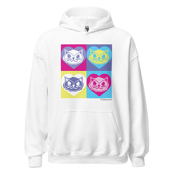 heart pop art cat white shirt