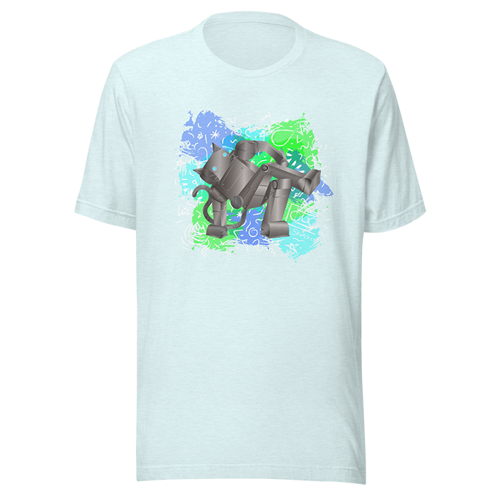 breakdance robot cat heather ice blue shirt