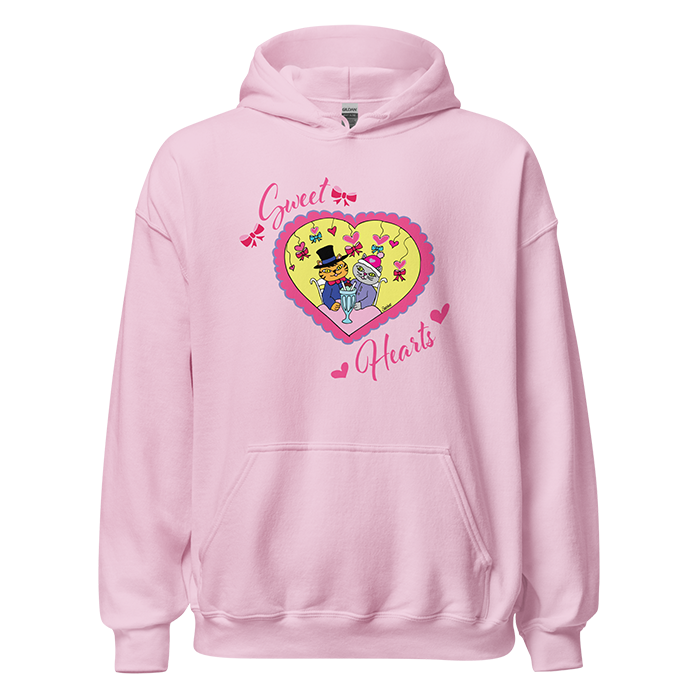 sweet heart cats hoodie light pink