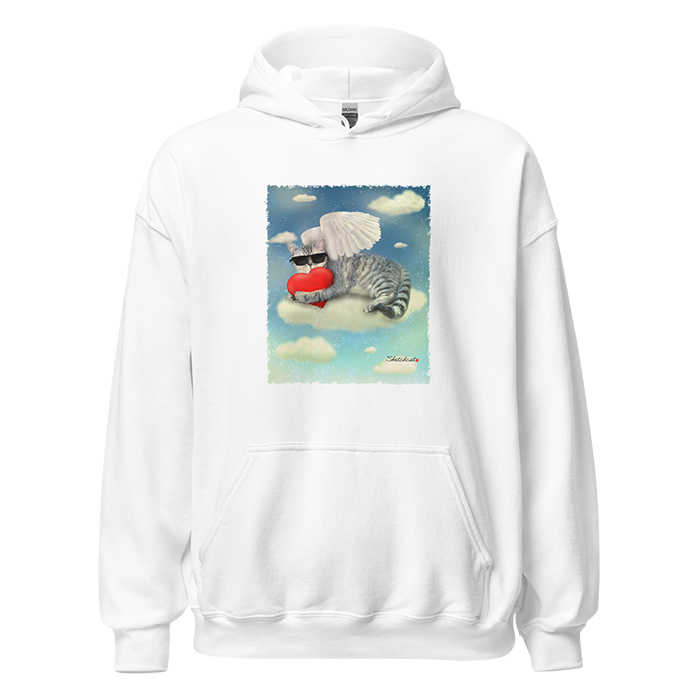heart cloud cat hoodie white