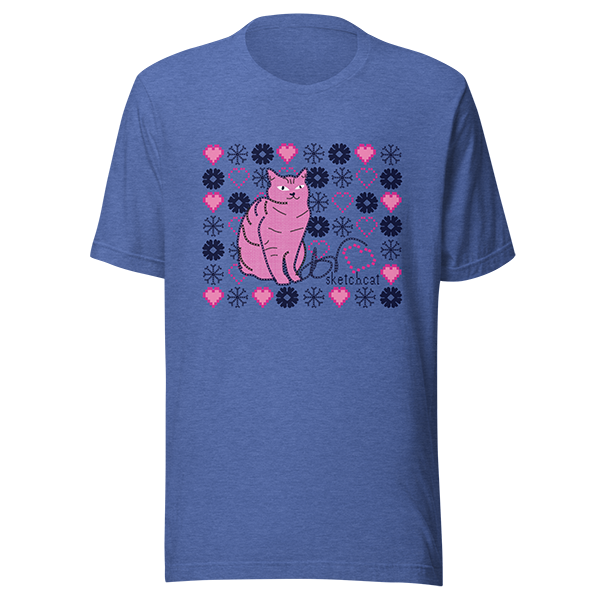 snowflake heart cat shirt heather royal