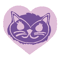 Purple cat's face inside a light purple heart.
