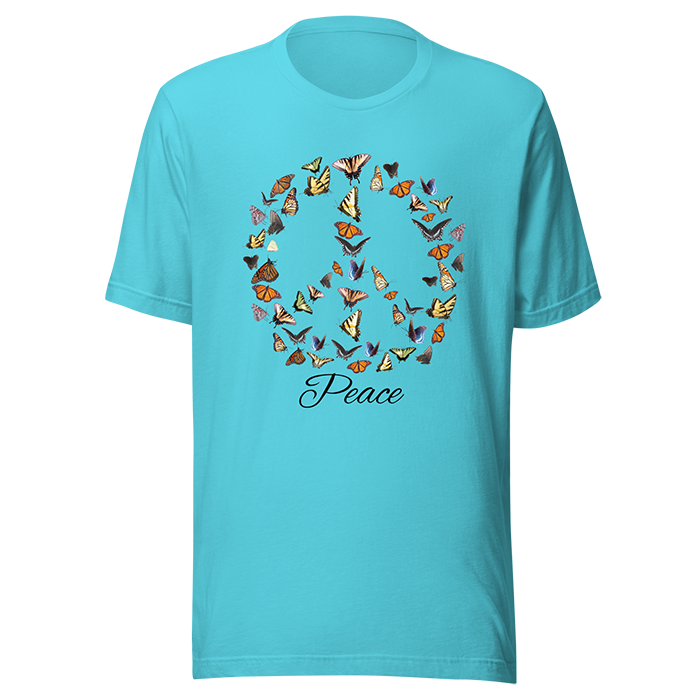 peace sign butterfly turquoise shirt