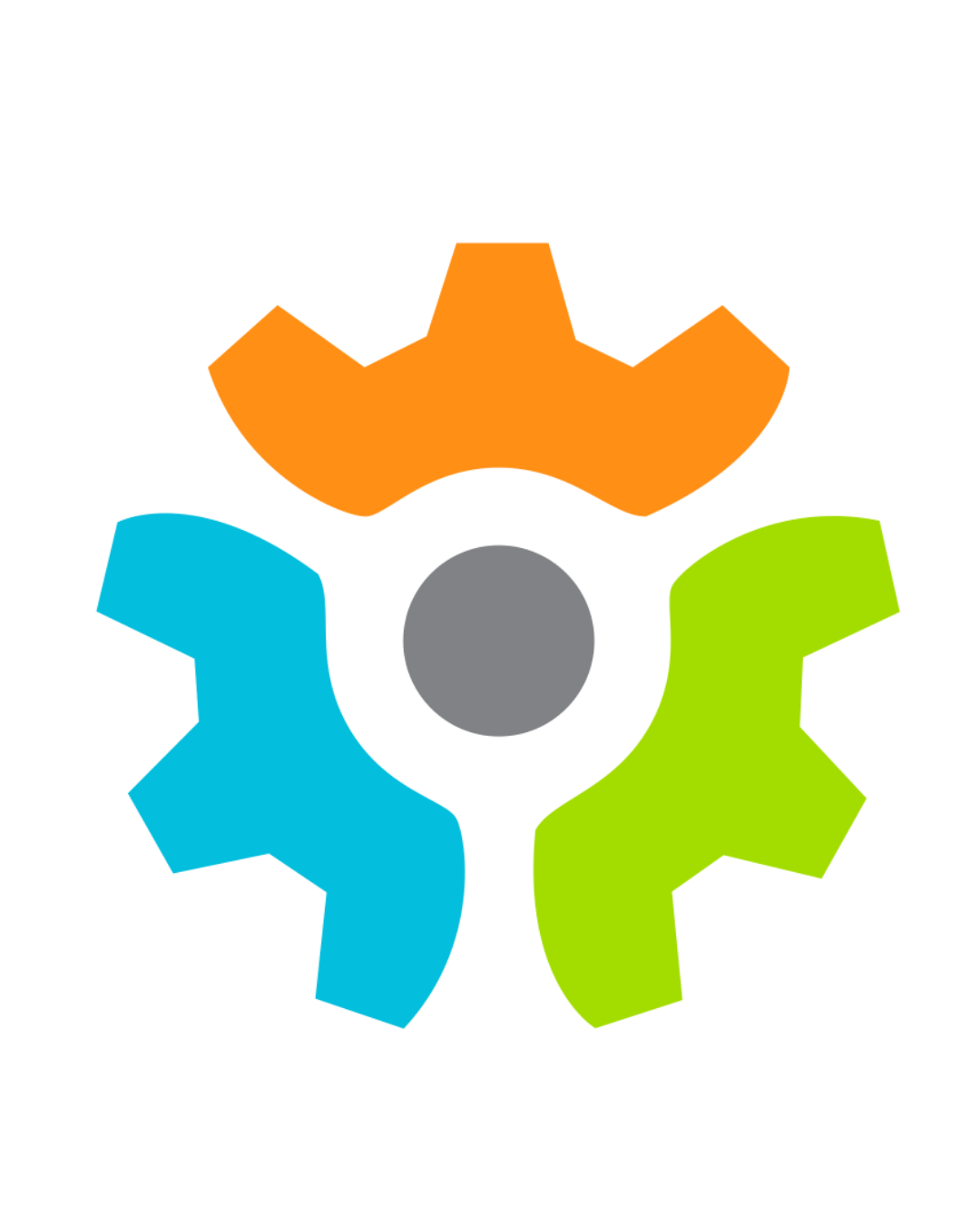 A colorful icon with four interlocking gears in orange, blue, green, and gray, against a black background.