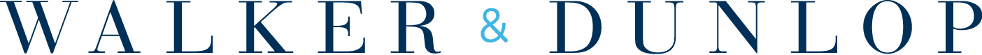 Text reading 'WALKER & DUNLOP' in blue letters on a dark background.