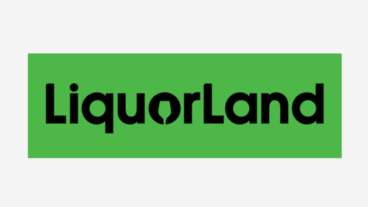 Logo for LiquorLand with black text on a green rectangular background.