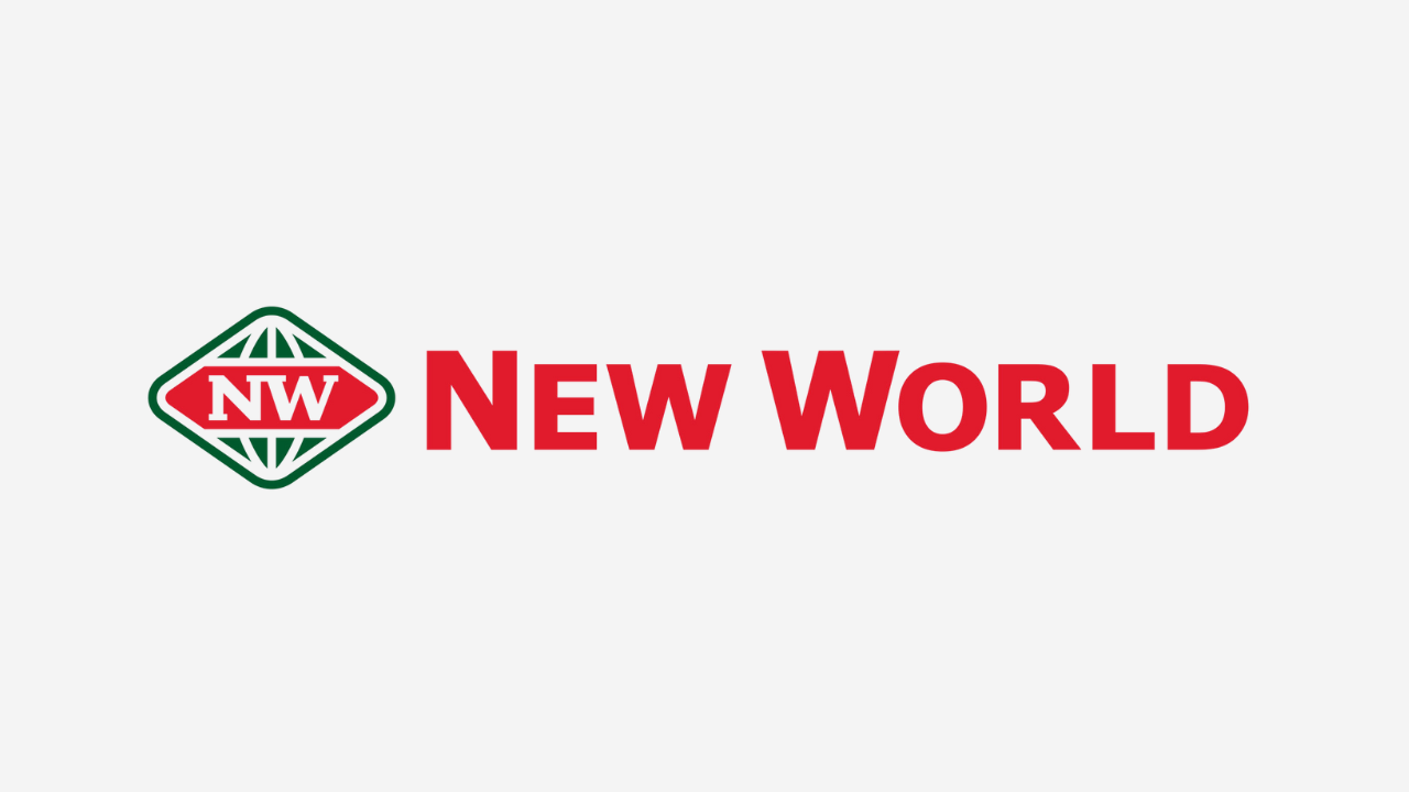 NW logo with green and red colors and the words 'New World' in red text.