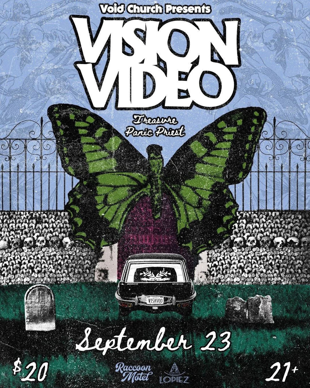 Another @void_church show coming up you don't want to miss! @visionvideoband @treasvremusic and @panic_priest bring their music to the @raccoonmotel 

LET'S DO IT BUDS!

Tuesday, Sept. 23
Raccoon Motel
Davenport, IA
Doors 6 / Music 7
$20 /// 21+