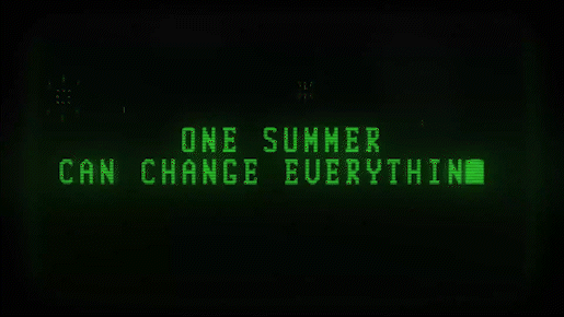 Green digital text on a black background reads: "One summer can change everything." Stranger Things on Netflix.