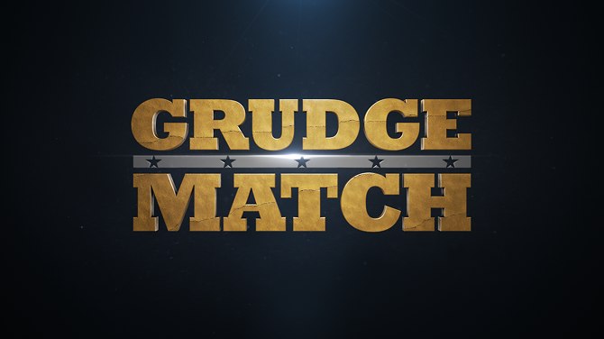 Text saying 'Grudge Match' with a dark background and spotlight effect.