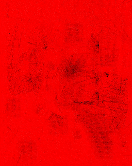 A bright red textured surface with some black smudges and scratches. The movie Barbarian.