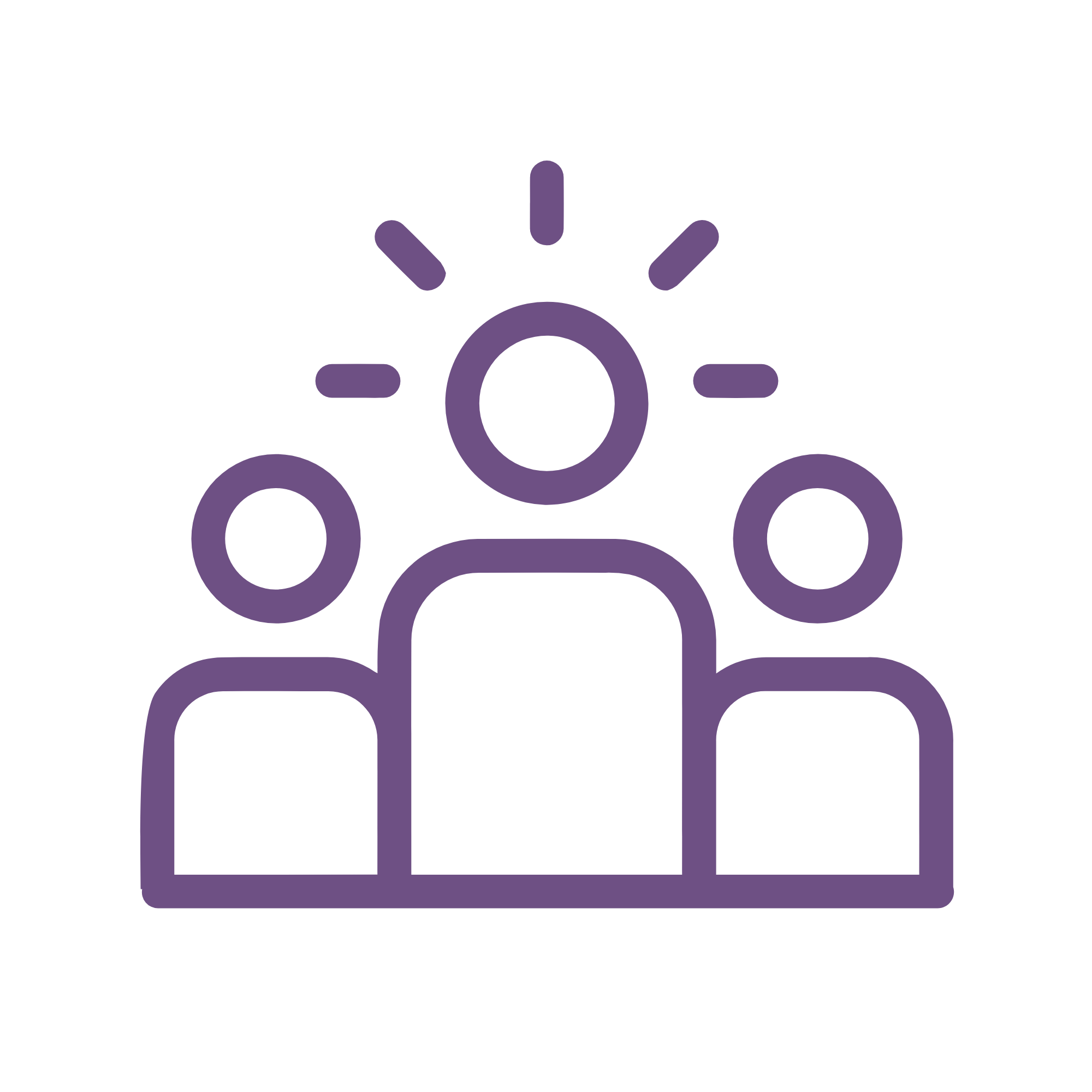 Outline of a person with seven radio signals emanating from their head in purple color.