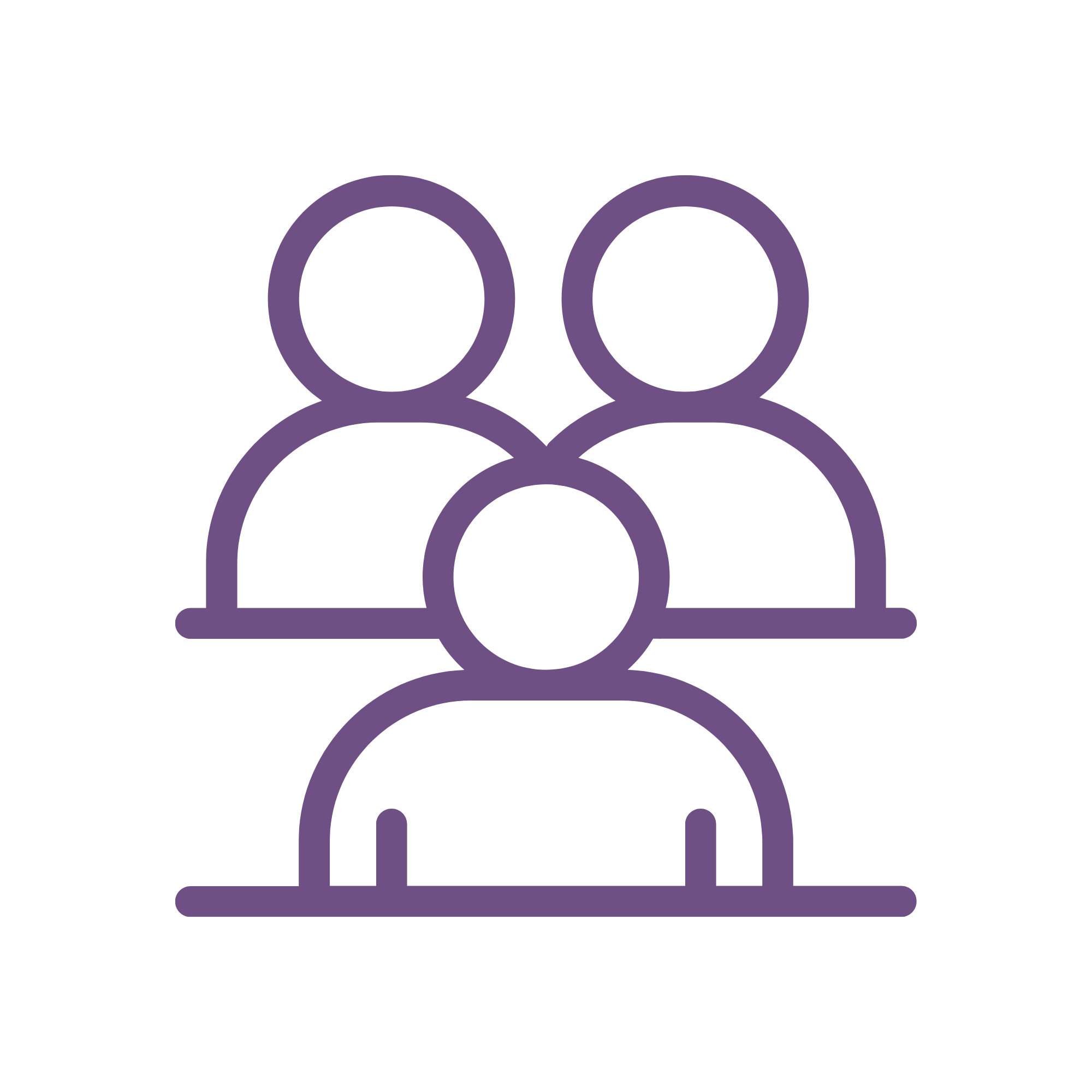 Outline of two people with speech bubbles above their heads in purple color, representing communication or conversation.