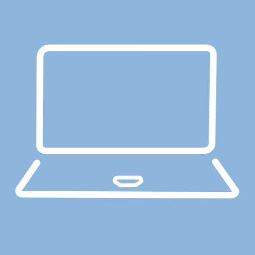 Outline of an open laptop against a light blue background.