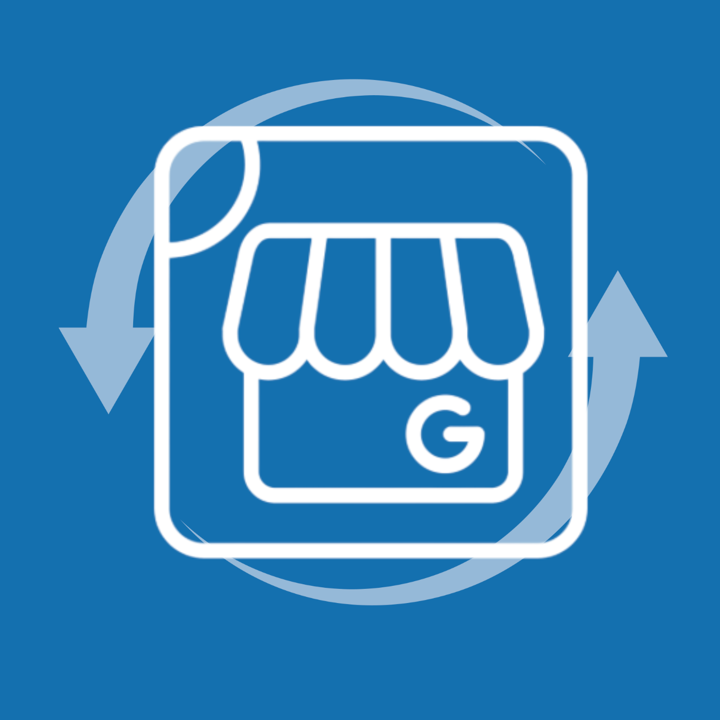 Icon with a hand reaching for a grocery bag inside a shopping cart, surrounded by circular arrows indicating refresh or repeat, on a blue background.