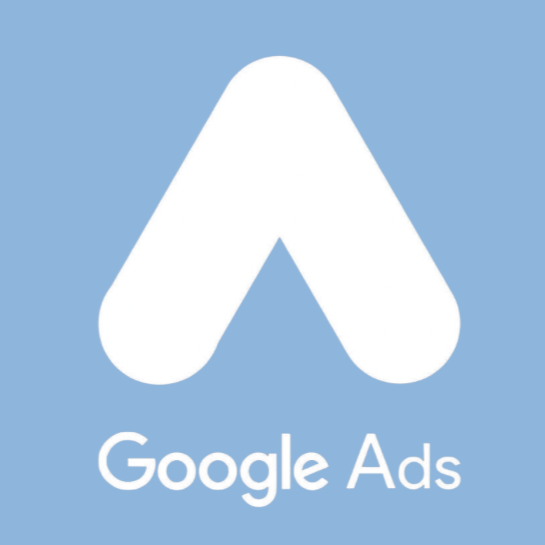 Google Ads logo with a stylized white 'A' on a light blue background.