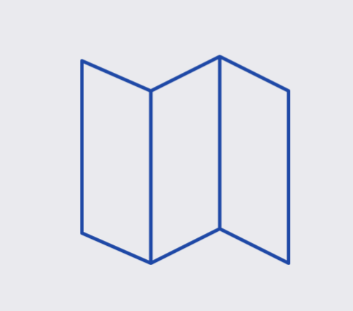A simple line drawing of a folded map with three panels.