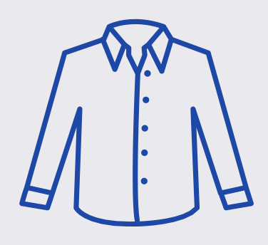 Line drawing of a long-sleeve dress shirt with a collar and buttons.