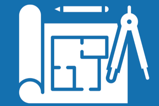 Blueprint or architectural plan with a compass and mechanical pencil.